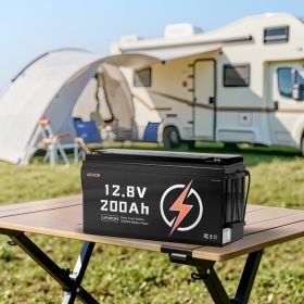12V 200Ah Deep Cycle LiFePO4 Battery BMS Lithium Iron Phosphate Battery For RV (Option: Black)