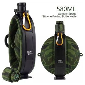 Collapsible Military Water Bottle Silicone Water Kettle Canteen with Compass Foldable Water Bottle for Traveling Hiking Camping (Color: B1)