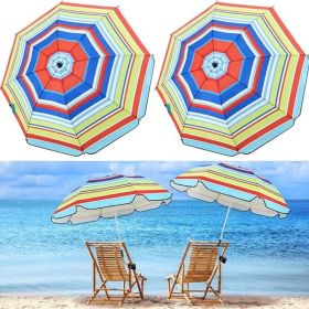 2 Pcs Automatic Chair Umbrella with Universal Clamp 44" UPF 50+ Portable Clamp on Beach Chair Adjustable Wheelchair Umbrella for Outdoor Patio Pa (Color: Colorful Stripe)