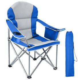 Oversized Camping Folding Chair, Heavy Duty Padded Chair with Cup Holder Storage and Cooler Bag, 5000 LBS Steel Frame, Portable for Outdoor (Color: Blue Gray)