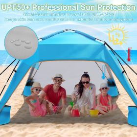 Beach Tent Sun Shelter UPF 50+,10x10 FT Beach Canopy Tent Sun Shade,Pop Up Beach Canopy with 8 Sandbags, Outdoor Beach Shade for Camping Trips (Color: Light Blue)