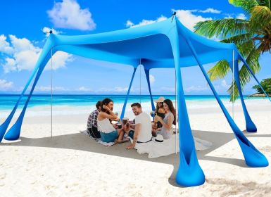 Beach Tent Sun Shelter 10x10ft Beach Canopy Easy Pop Up Sun Shade Portable UPF50+ with 8 Sandbags-2 Sand Shovel-4 Aluminum Poles-Ground Pegs for (Color: Royal Blue  10x10 FT 4 Pole)