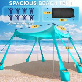 Beach Tent Sun Shelter UPF 50+,10x10 FT Beach Canopy Tent Sun Shade,Pop Up Beach Canopy with 8 Sandbags, Outdoor Beach Shade for Camping Trips (Color: Turquoise)