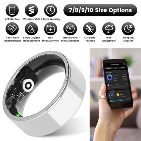 Smart Ring Health Tracker Fitness Sleep Stress HRV Tracker With Charging Case Magnetic Charging Cable For Women & Men Compatible With IOS & Andro (Option: Silver-Size 9)